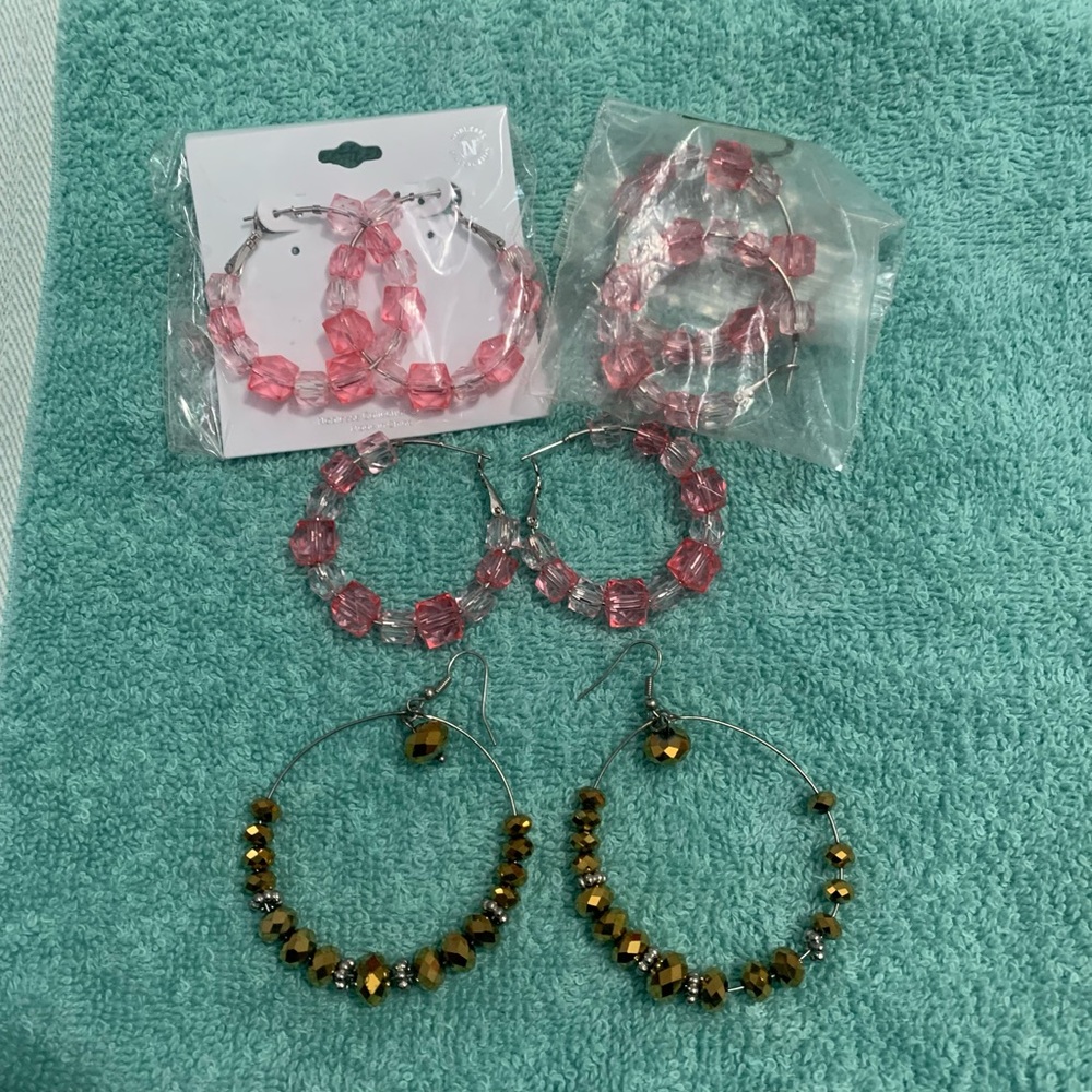 Beaded earring sets featuring Pink & Gold Beaded & Gold tone